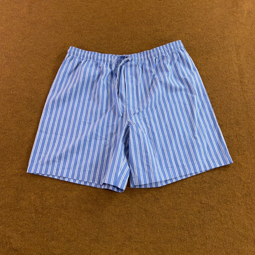 Stafford Mens Large Blue White Striped Cotton Blend Sleep Shorts New